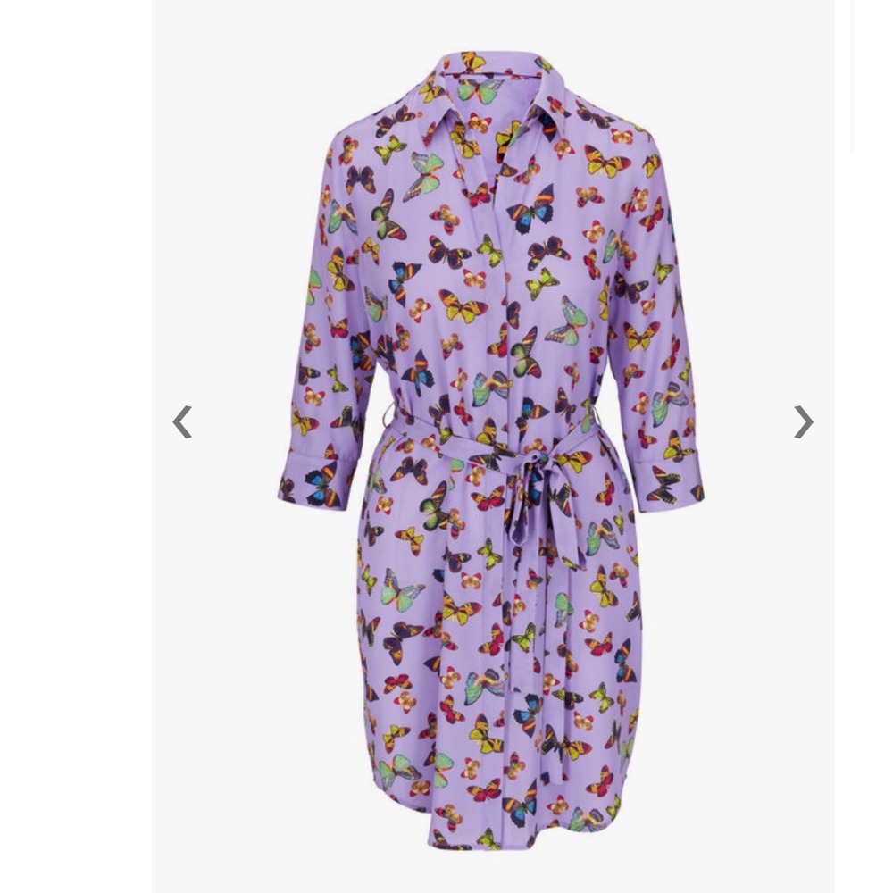 L'AGENCE Addison Lavender Multi Flutter Dress Purple Butterfly Print Silk
